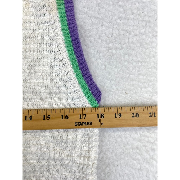 Leon Levin Hand Loomed Knit Sweater Vest Women's S White‎ Pink Blue  Ramie VTG - Picture 2 of 11